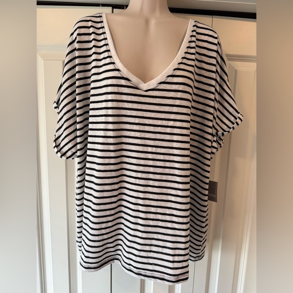 Falls Creek black white stripe V neck tee top shirt 3X NEW